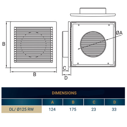 Louvre Vent White DL/125 RW LUX With Fly Mesh