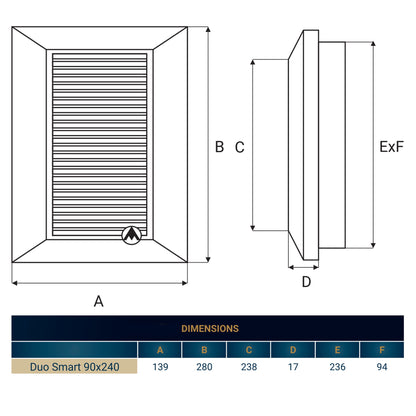 Louvre Vent Duo Smart 90/240 90mm X 240mm With Fly Mesh
