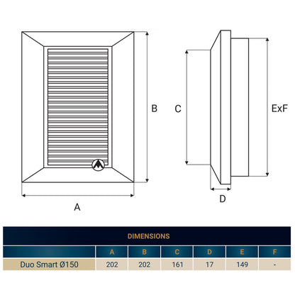 Louvre Vent White Duo Smart 165 fi 150mm With Fly Mesh