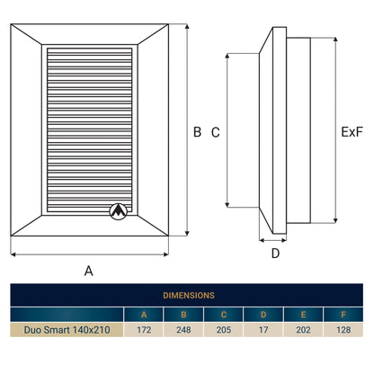 Louvre Vent Graphite Duo Smart 140/210 140mm X 210mm With Fly Mesh