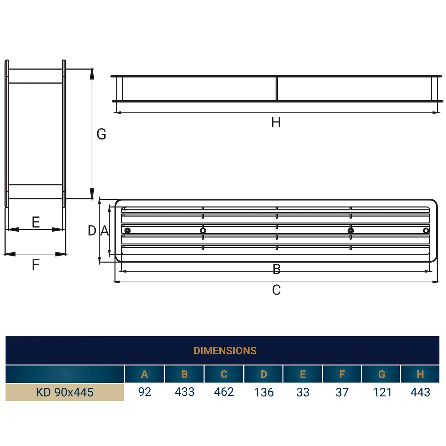 Door Louvre Vent KD 90mm—445mm