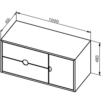 Kompass 1 Door 2 Drawer Vanity Oak/White - 1000 x 480 x 450mm