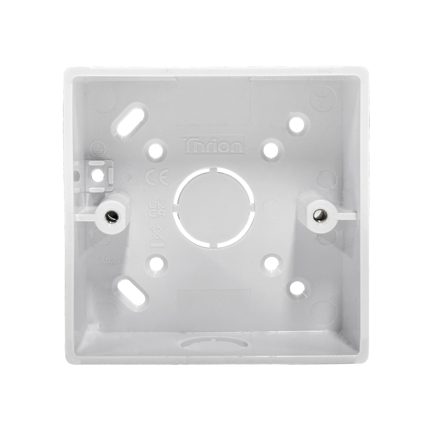 Caradok 1G 32mm PVC Box c/w Conduit/Mini Trunking K/O Squared Edge