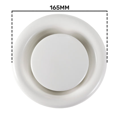 White Metal Extract Ceiling Valve 125mm - Anemostat EV