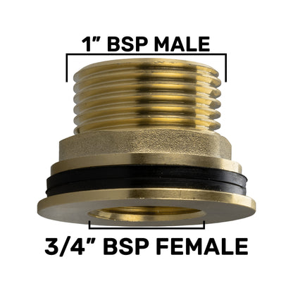 Water Butt Brass 1" BSP Male - 3/4" BSP Female