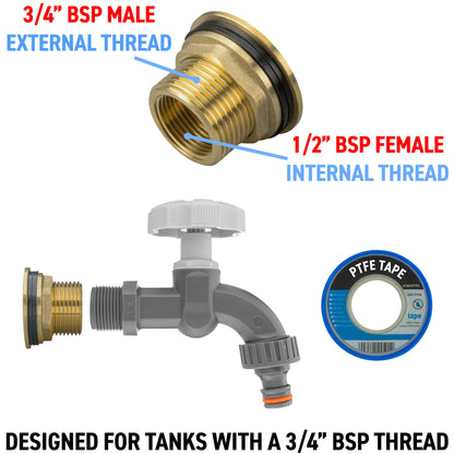 Water Butt Brass Kit 3/4" with Grey Dial Tap