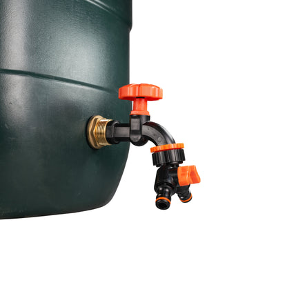 Water Butt Brass Kit 3/4" with Black Dial Tap + Two-Way Splitter and Drill Bit