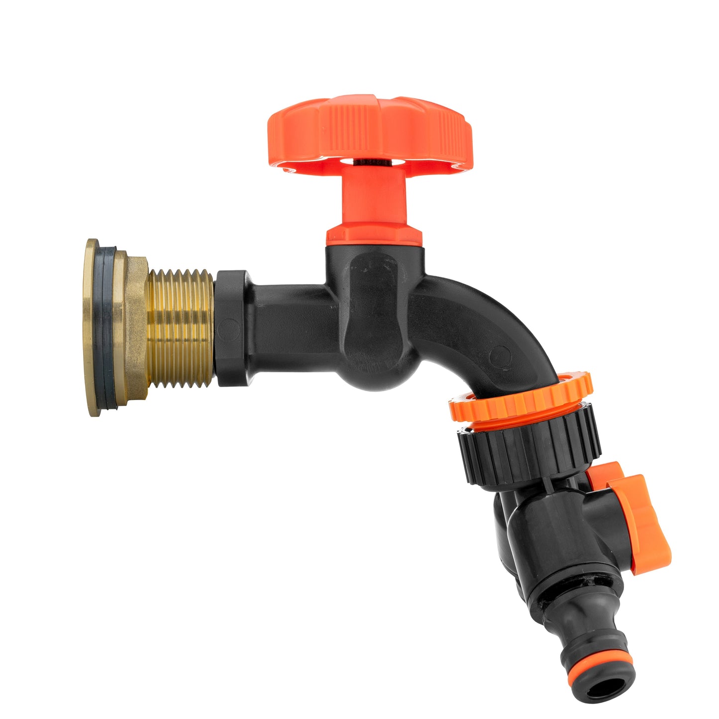 Water Butt Brass Kit 3/4" with Black Dial Tap + Two-Way Splitter and Drill Bit