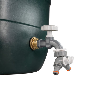 Water Butt Brass Kit 3/4" with Grey Dial Tap + Two-Way Splitter and Drill Bit