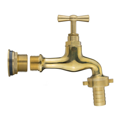 Water Butt Brass Kit 3/4" with 13mm Barbed Polished Brass Tap and Drill Bit
