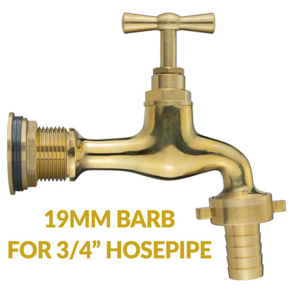 Water Butt Brass Kit 3/4" with 19mm Barbed Polished Brass Tap and Drill Bit