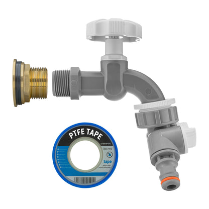 Water Butt Brass Kit 1" with Grey Dial Tap + Two-Way Splitter