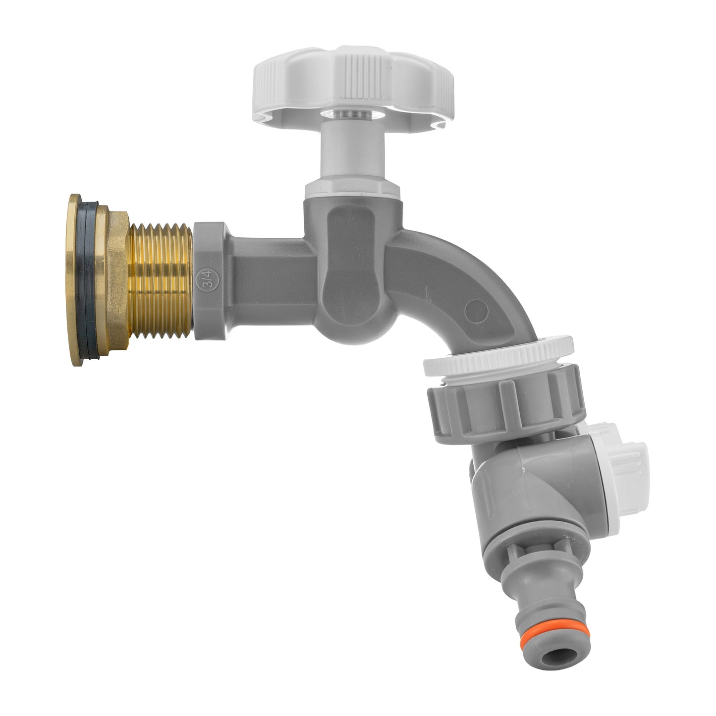 Water Butt Brass Kit 1" with Grey Dial Tap + Two-Way Splitter