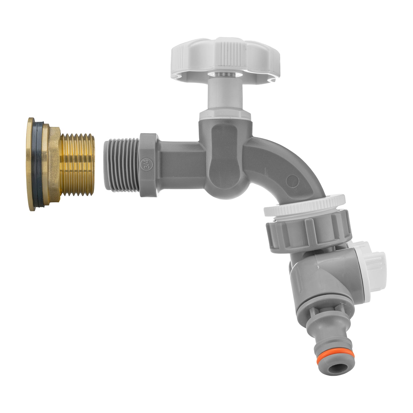 Water Butt Brass Kit 1" with Grey Dial Tap + Two-Way Splitter