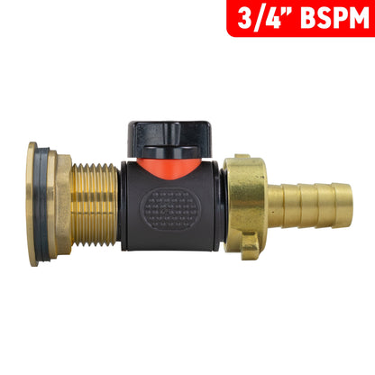 Water Butt Brass Kit 1" with In-Line Valve + 1/2" Brass Barb and Drill Bit