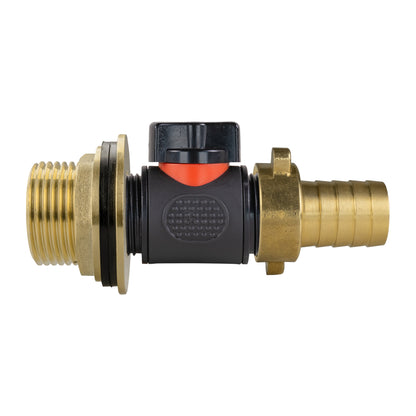 Water Butt Brass Kit 1" with In-Line Valve + 3/4" Brass Barb