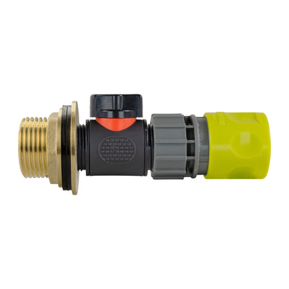 Water Butt Brass Kit 1" with In-Line Valve + Female Quick Connector Lime