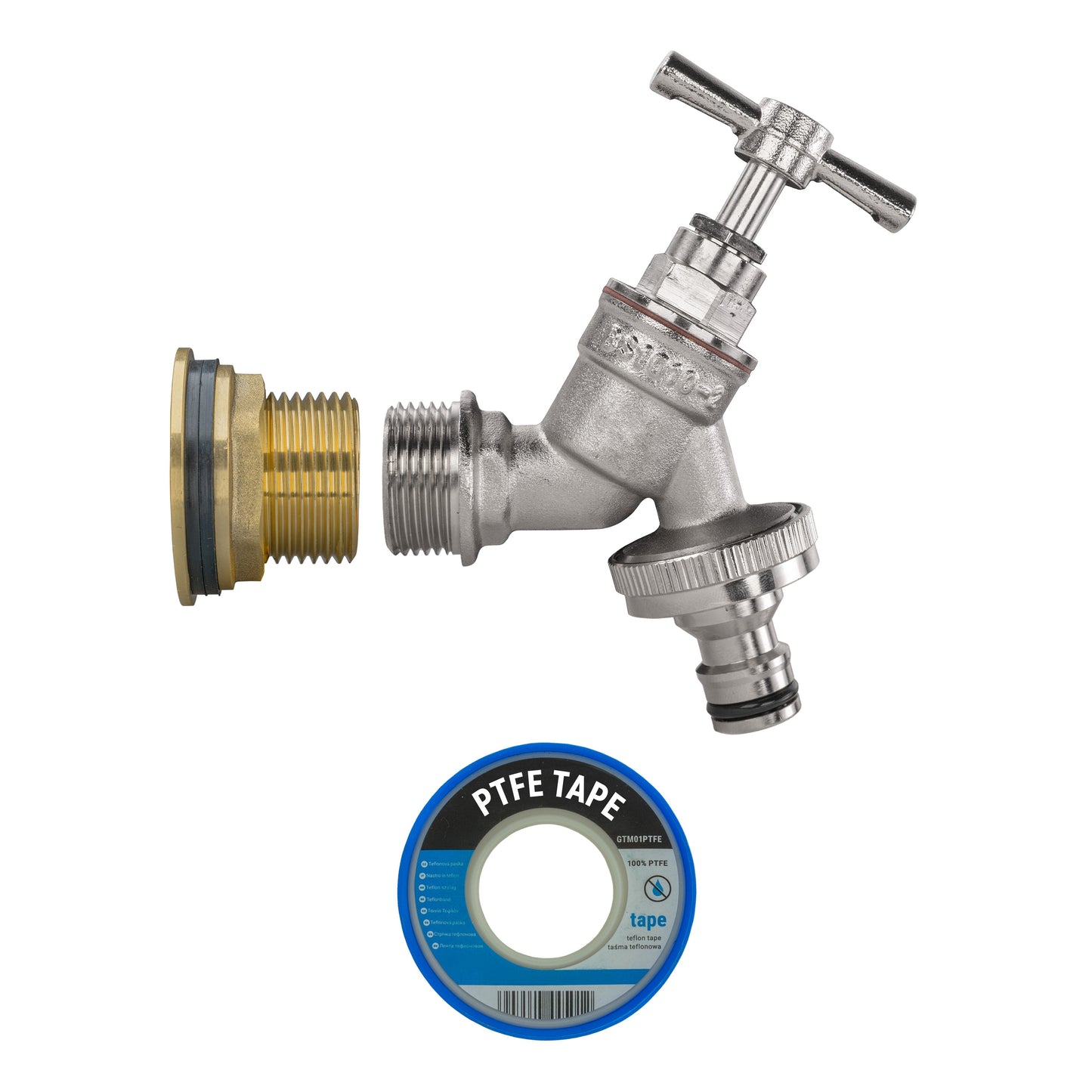 Water Butt Brass Kit 1" with Nickel Plated Quick Connect Tap
