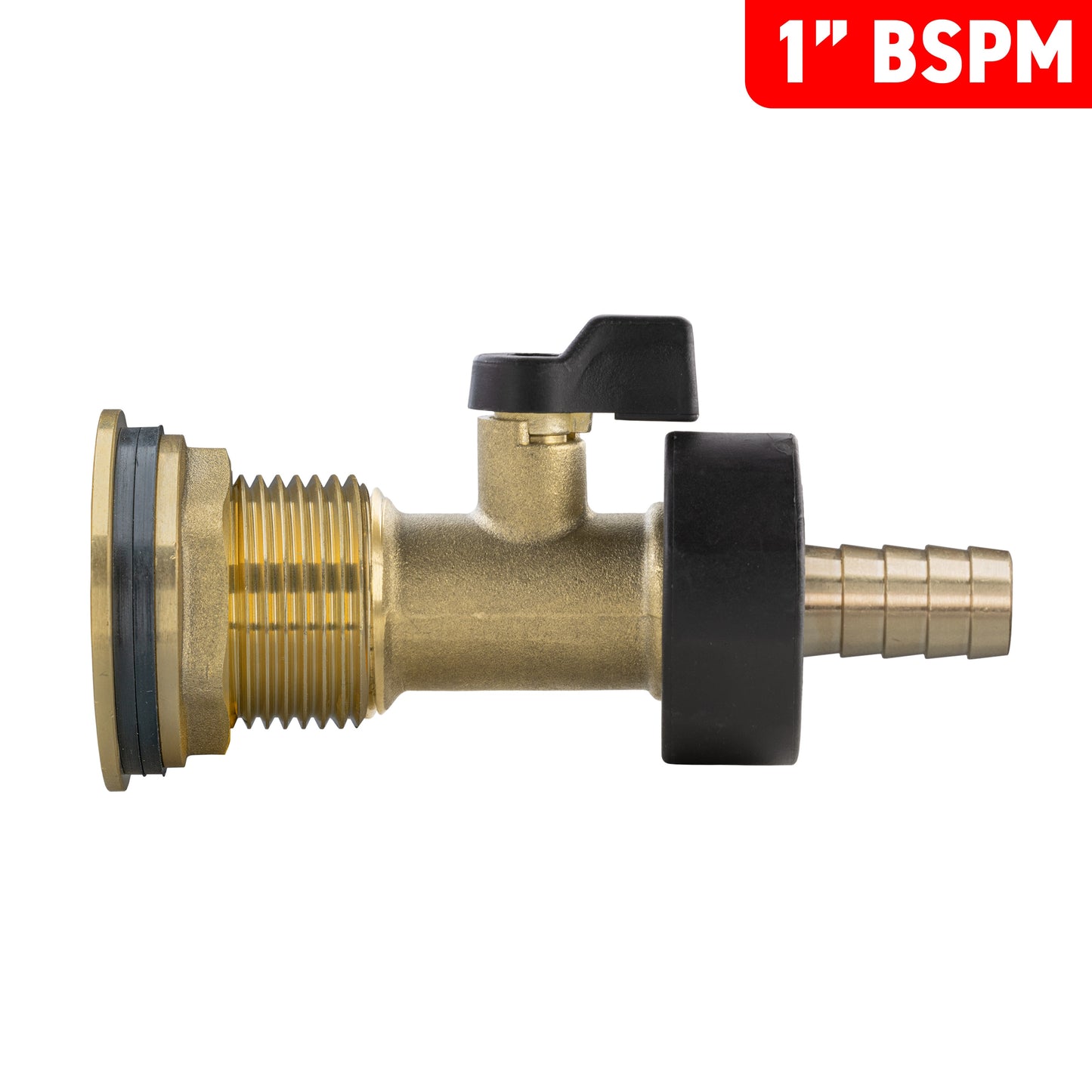 Water Butt Brass Kit 1" with Brass Valve + 13mm Barb