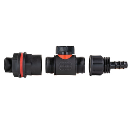 Water Butt Kit 3/4" with In-Line Valve + 1/2" Barb and Drill Bit