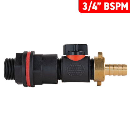 Water Butt Kit 3/4" with In-Line Valve + 13mm Brass Barb