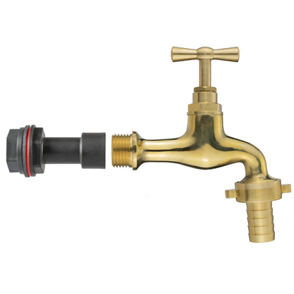 Water Butt Extension Kit 1/2" with 15mm Barbed Polished Brass Tap and Drill Bit