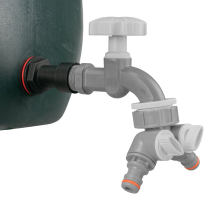 Water Butt Extension Kit 3/4" with Grey Dial Tap + Two-Way Splitter and Drill Bit