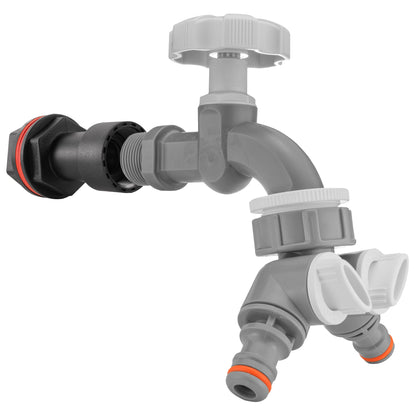 Water Butt Extension Kit 3/4" with Grey Dial Tap + Two-Way Splitter
