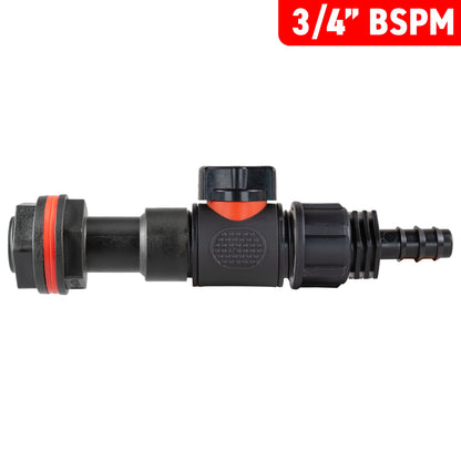 Water Butt Extension Kit 3/4" with In-Line Valve + 16mm Barb and Drill Bit