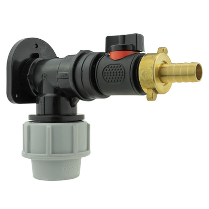 Wall Flange Kit 25mm MDPE + In-Line Valve + 13mm Brass Barb