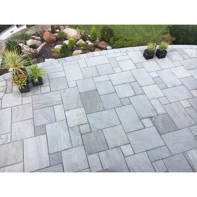 Traditional Light Grey Sandstone Paving Pack (19.50m2 - 66 Slabs / Mixed Pack)