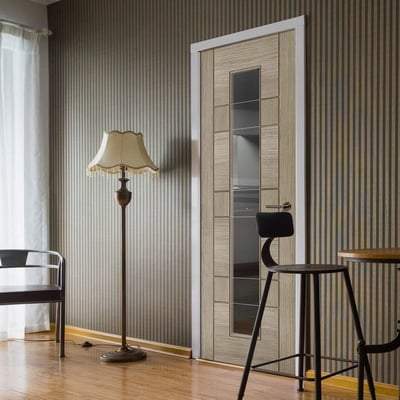 Edmonton Light Grey Pre-Finished 1 Glazed Clear With Frosted Lines Light Panel Interior Door - 1981mm x 686mm