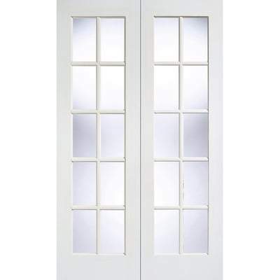 GTPSA White Primed 10 Glazed Clear Bevelled Light Panels Pair Interior Doors - 1981mm x 1524mm