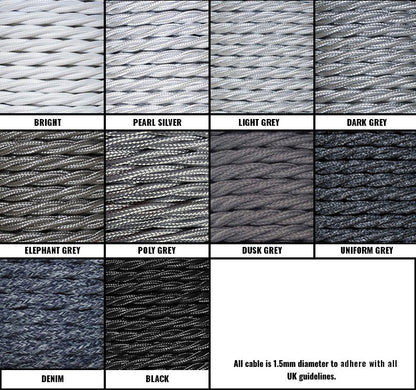 Black / Grey / White Braided Fabric Decorative Extension Lead - White 4 Gang Trailing Socket