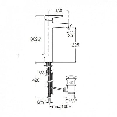 Esmai Chrome Extended Basin Mixer Tap With Pop-Up Waste