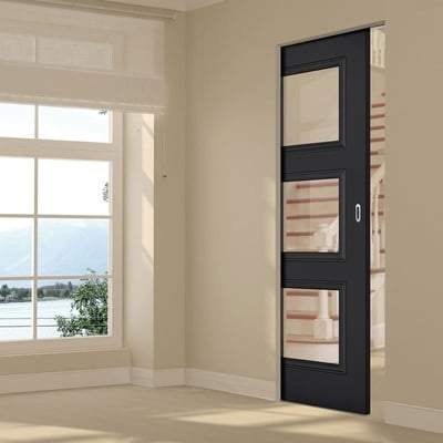 Antwerp Black Primed 3 Glazed Clear Light Panels Interior Door - All Sizes