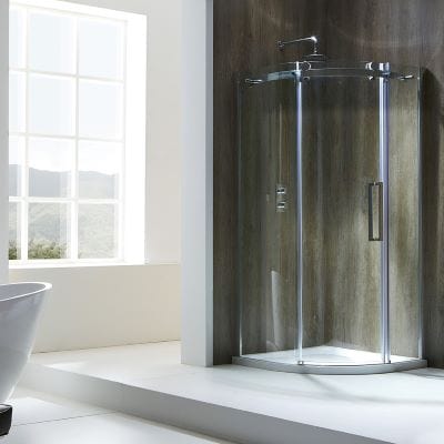 Frameless Curved Quadrant Shower Enclosure w/ Cut-Out Top Panel & 1 Sliding Door