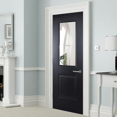 Arnhem Black Primed 1 Glazed Clear Bevelled Light Panel Interior Door - All Sizes