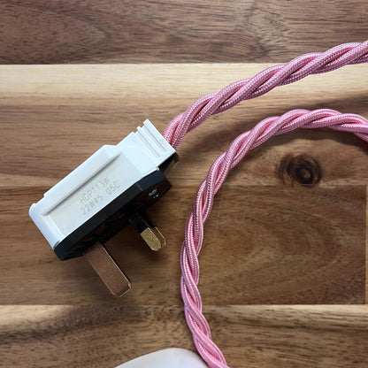 Pink Braided Fabric Decorative Extension Lead - 2 Gang White Trailing Socket