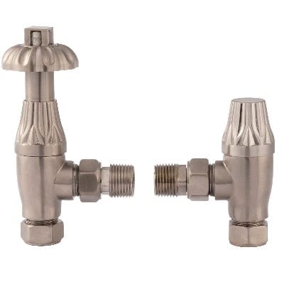 Angled Thermo Radiator Valve c/w Fluted Satin Nickel
