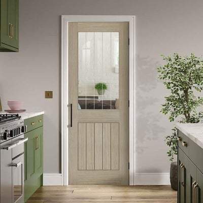 Belize Light Grey Pre-Finished 1 Glazed Clear With Frosted Lines Light Panel Interior Door - 2040mm x 826mm