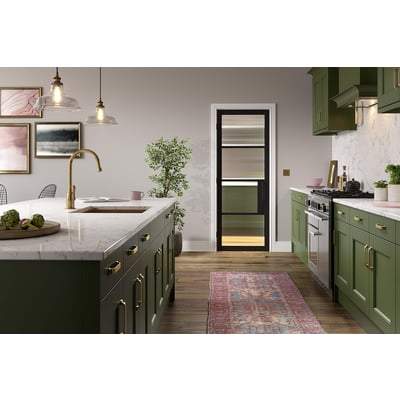 Chelsea Black Primed 4 Glazed Reeded Light Panels Interior Door - 1981mm x 762mm