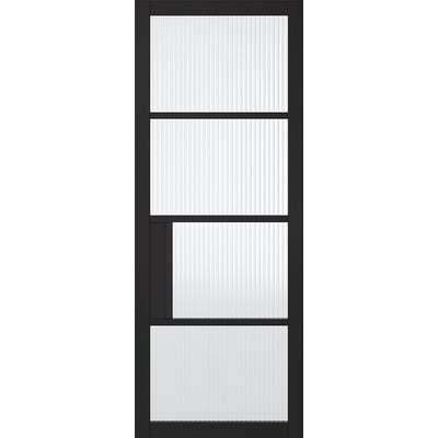 Chelsea Black Primed 4 Glazed Reeded Light Panels Interior Door - All Sizes