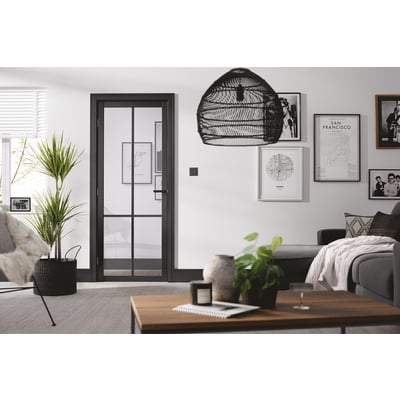 Liberty Black Primed 4 Glazed Clear Light Panels Interior Door - All Sizes