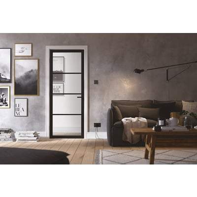 Soho Black Primed 4 Glazed Clear Light Panels Interior Door - All Sizes
