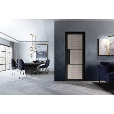 Tribeca Black Primed 3 Glazed Reeded Light Panels Interior Door - All Sizes