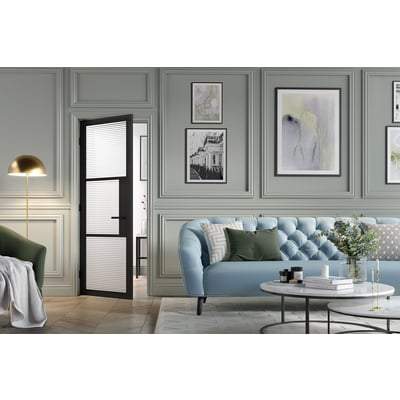 Tribeca Black Primed 3 Glazed Reeded Light Panels Interior Door - 1981mm x 838mm
