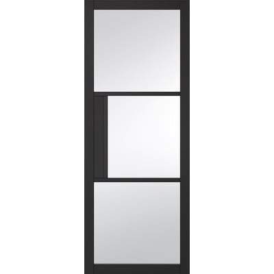 Tribeca Black Primed 3 Glazed Clear Light Panels Interior Door - 1981mm x 762mm