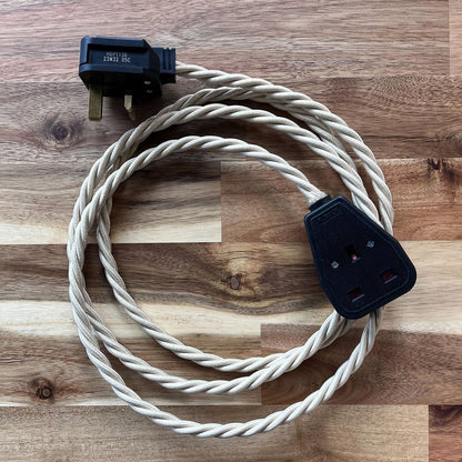 Cream / Linen Braided Fabric Decorative Extension Lead - Black 1 Gang Trailing Socket