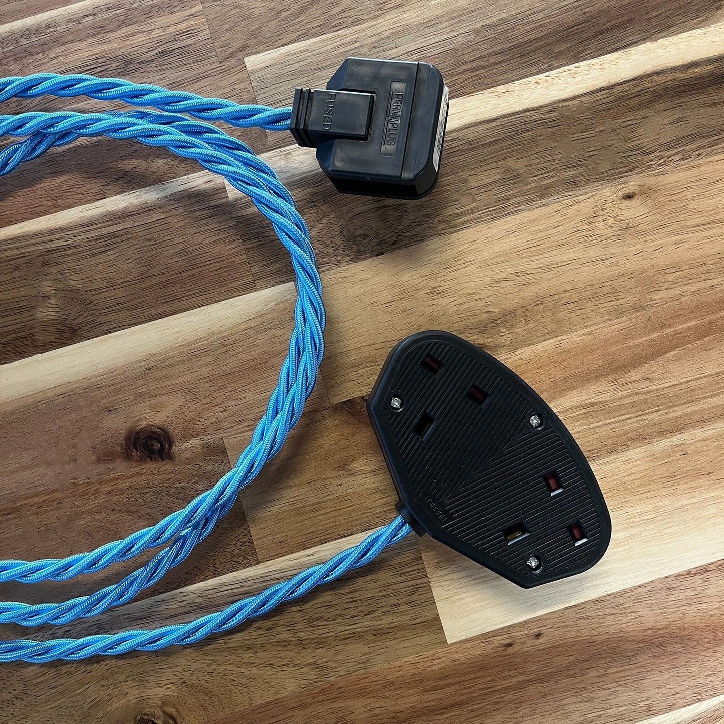 Purple / Blue Braided Fabric Decorative Extension Lead - Black Trailing Socket